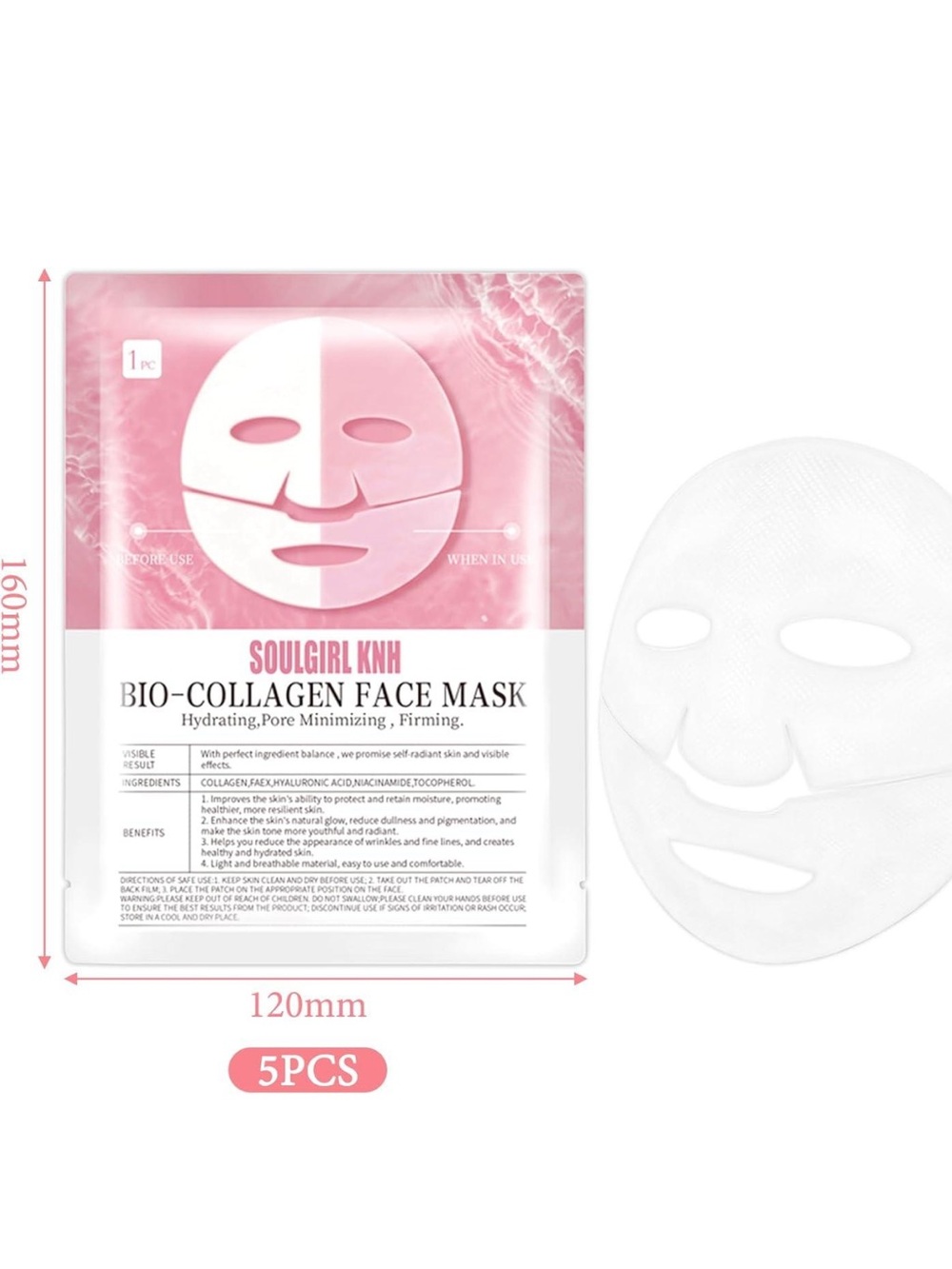 Pink Bio-Collagen Face Mask - Hydrating & Pore Minimizing (5pcs)